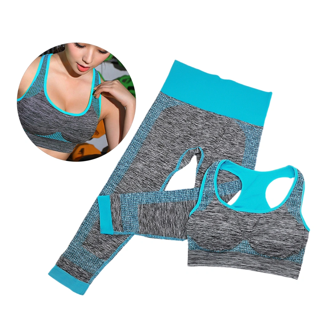 1 Set 2Pcs Workout Set Racerback Sports Bra Athletic Legging Running Workout Leggings for Yoga Gym Jogging (Blue M)