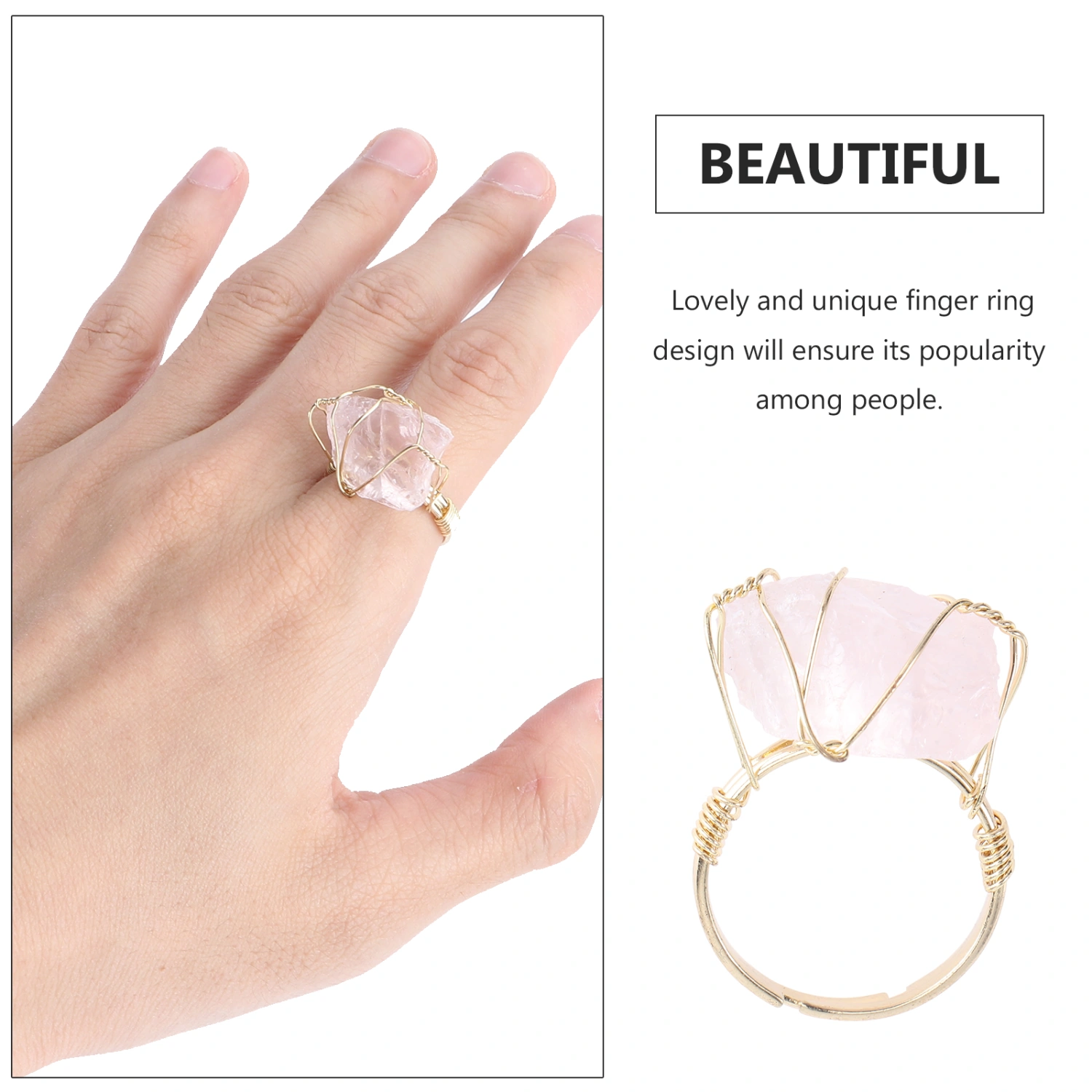 1pc 	Natural Crystal Finger Ring Jewelry Opening Ring Adjustable Finger Ring