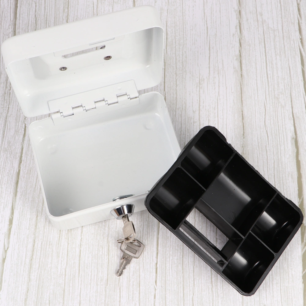 Anti-theft Portable Cash Box Durable Money Holder Household Cashier Storage Case With 2pcs Keys (White Size S)