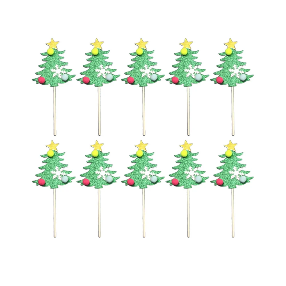 15pcs Creative Christmas Tree Shaped Cake Toppers Exquisite Cupcake Ornament Hairball Star Cake Picks Cake Decoration for Party Festival