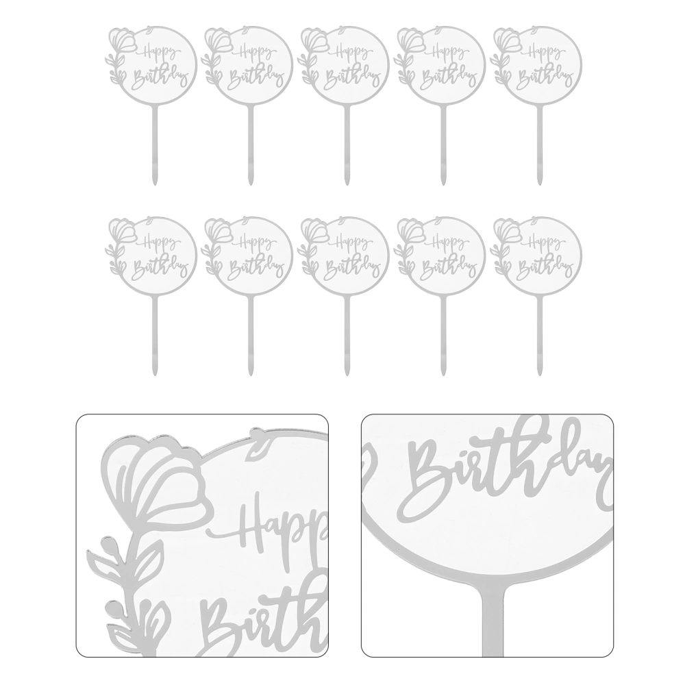 10Pcs Acrylic Cupcake Insert Toppers Happy Birthday Cake Toppers Party Cake Decor