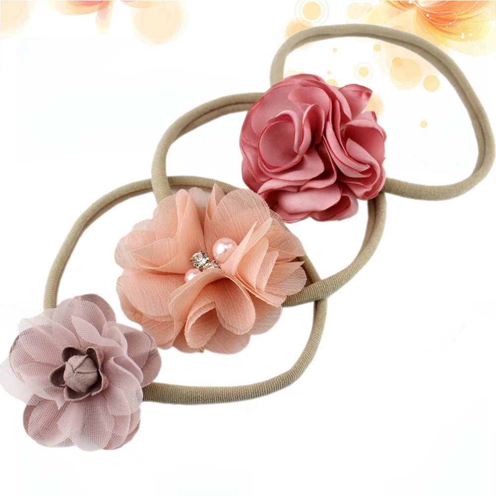 3PCS Flower Baby Headband Elastic Headwrap Adorable Hairband Newborn Headdress Party Supplies (3 Patterns)