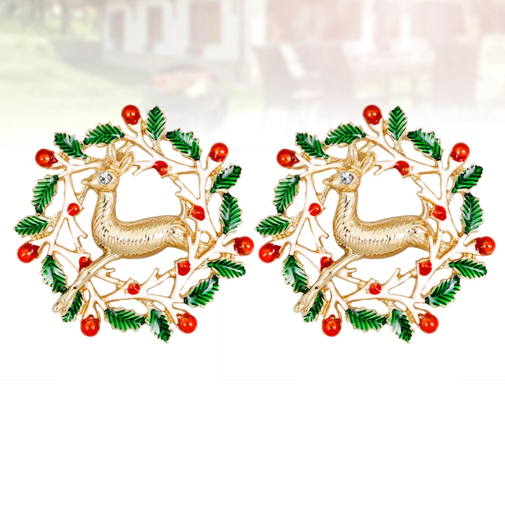 2PCS Christmas Elk Brooch Personality Elk Breastpin Pin Fashionable Elk Garland Brooch Inlaid Diamond Wreath Elk Brooch for Girl Wearing