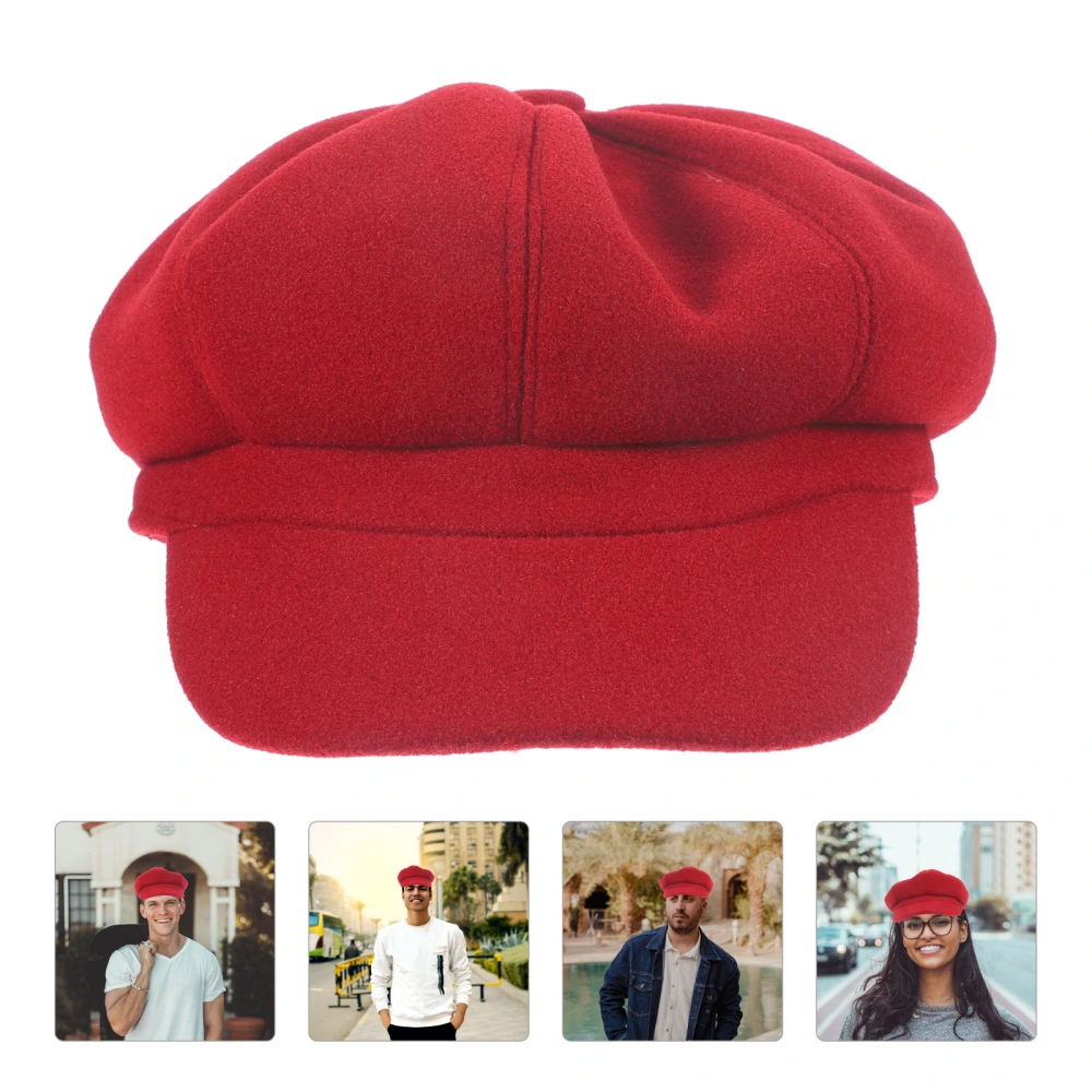 1PC Woolen Octagonal Autumn Winter Stylish Warm Peaked Beret for Women Girls (Red)