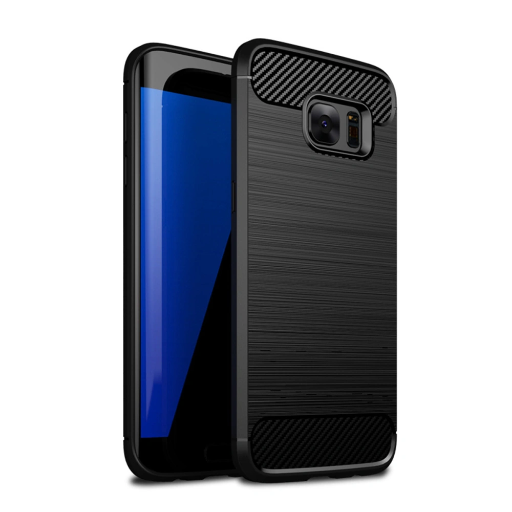 Phone Cover Case Brushed Texture Shockproof Protector Shell for Galaxy S7 (Black)