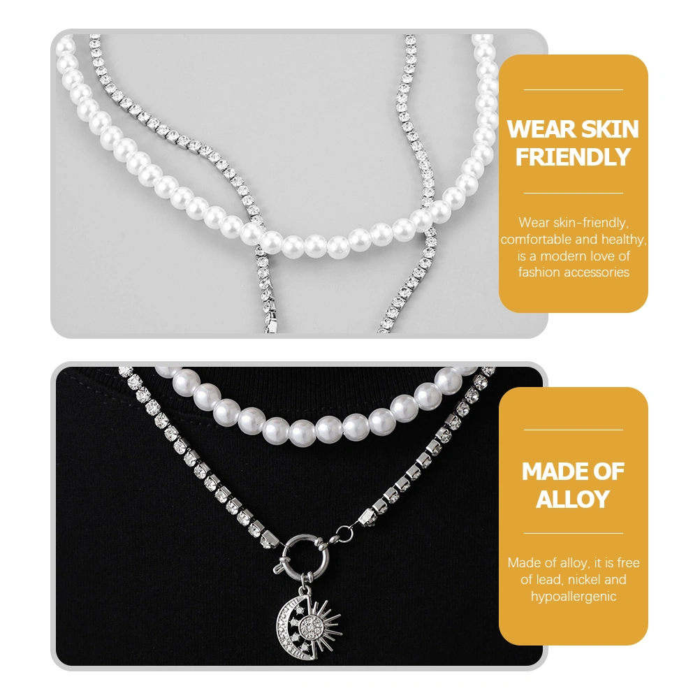 Pearl Necklace Choker Layered Necklace Star Moon Charm Neck Jewelry Gift for Women Girls