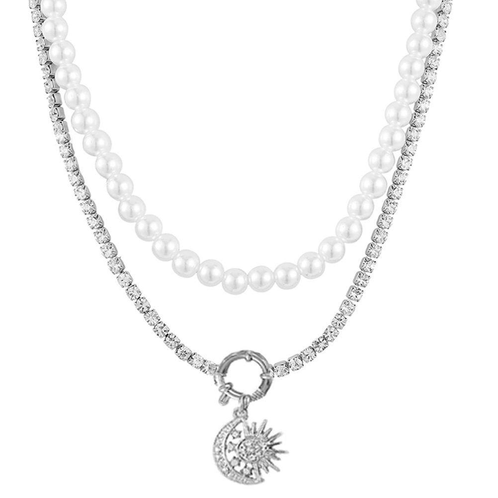 Pearl Necklace Choker Layered Necklace Star Moon Charm Neck Jewelry Gift for Women Girls
