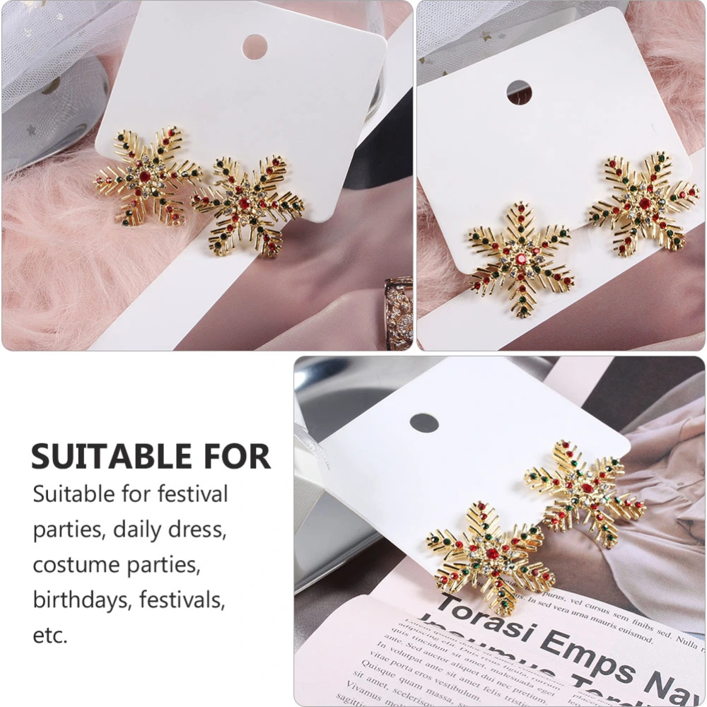 1 Pair Xmas Snowflake Earrings Retro Red Green Ear Jewelries Ear Studs (Golden)