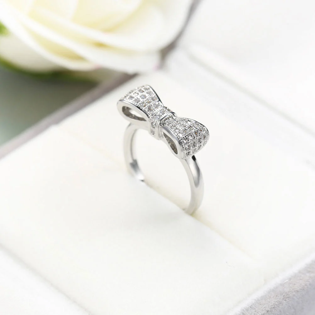 Fashion Zircon Rings White Copper Ring Bowknot Ring Jewelry Accessories for Women Girls - US Size 7