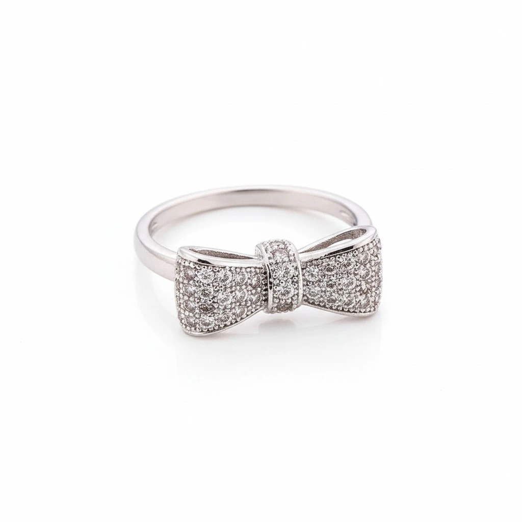 Fashion Zircon Rings White Copper Ring Bowknot Ring Jewelry Accessories for Women Girls - US Size 7