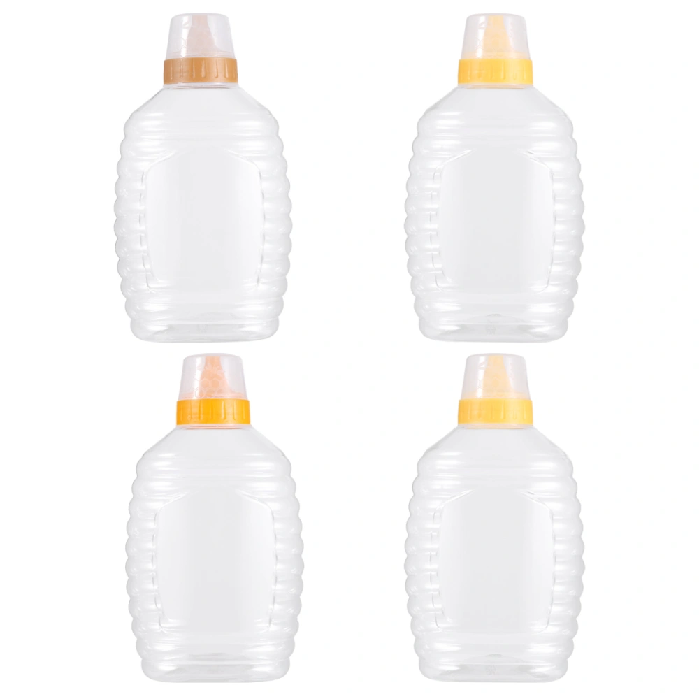 4pcs Transparent Plastic Honey Bottle Food Packaging Bottle Honey Jar With Lid Honey Bottle Jam Container for Home (1000g Capacity Random Lids Color )