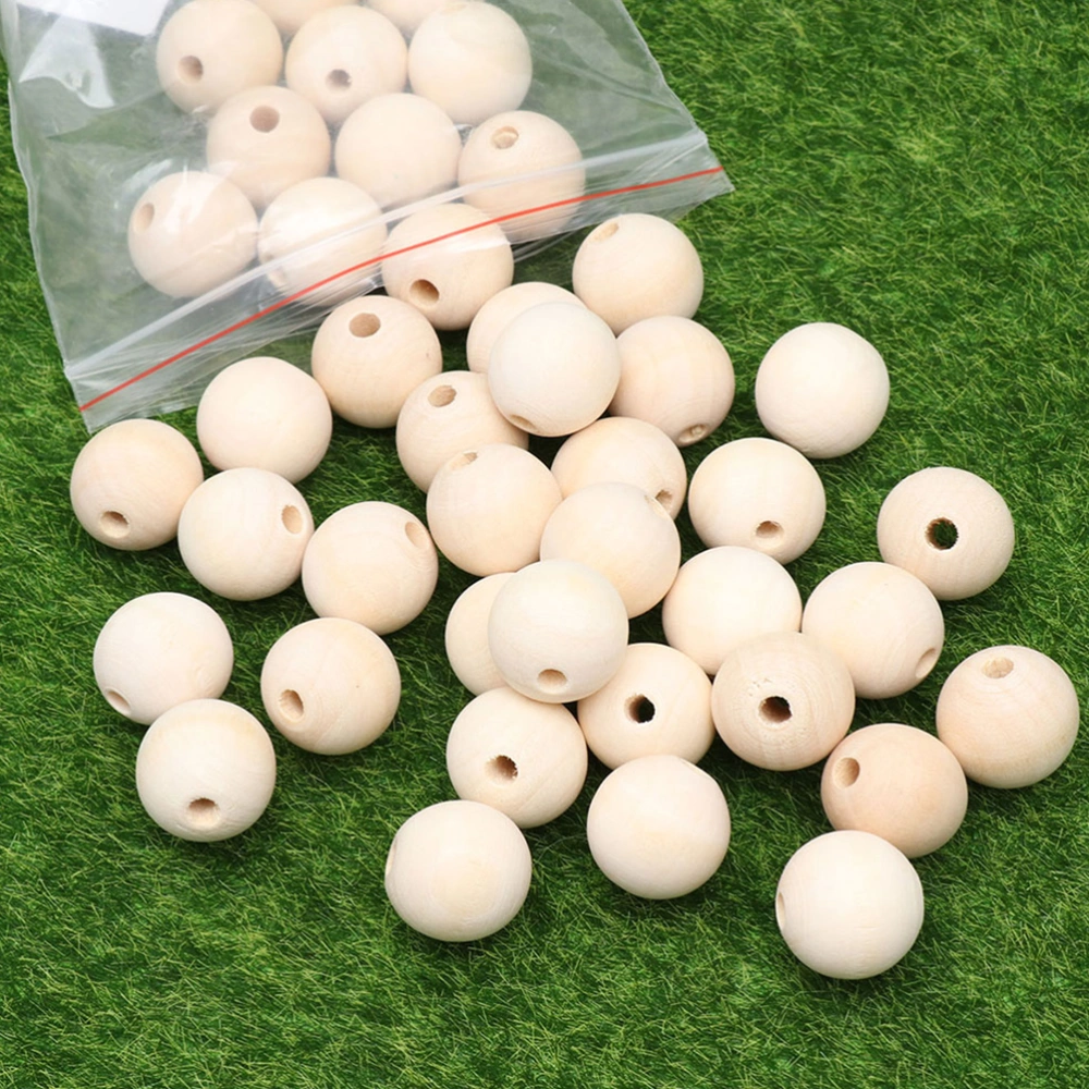 50pcs Wood Color Round Wood Beads Unfinished Spacer Beads for DIY Crafts Making