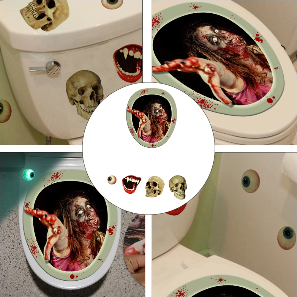 1 Set Halloween Theme Toilet Seat Stickers Luminous Blood Stain Toilet Sticker