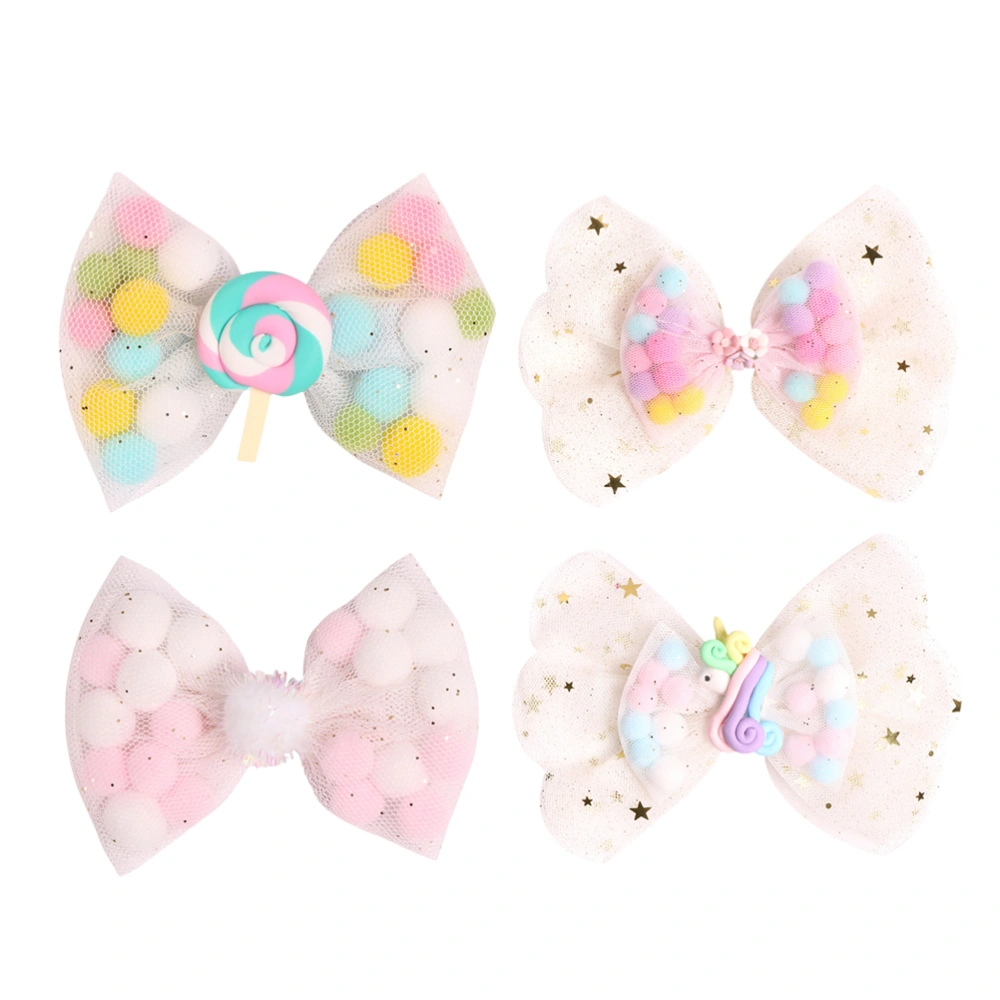 4pcs Easter Style Hair Clips Mesh Bowknot Hairpins Festive Bang Clips Hair Accessories for Kids Girls