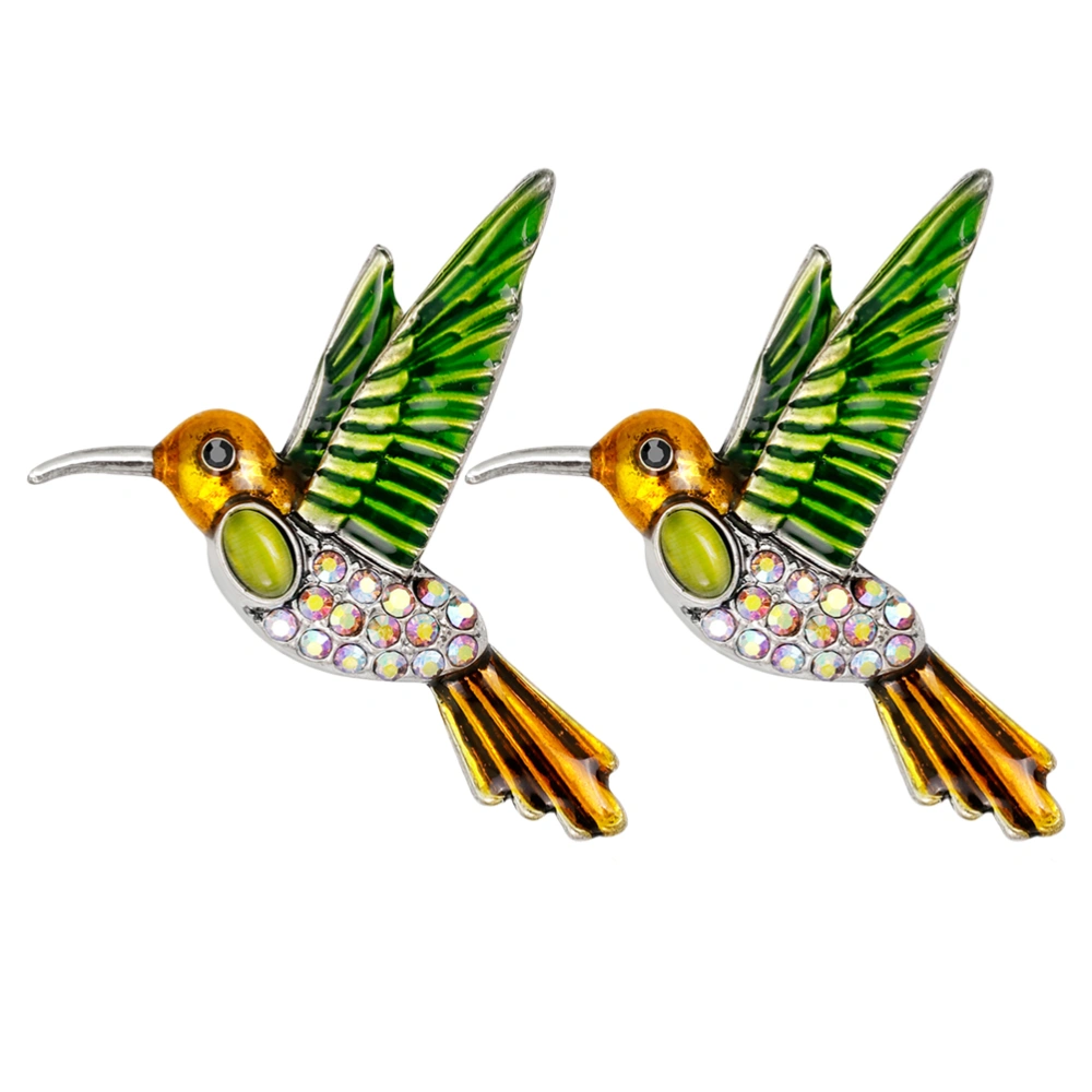 2Pcs Personality Breastpin Creative Clothes Accessory Vintage  Hummingbird Shaped Brooch Fashion Corsage for Woman