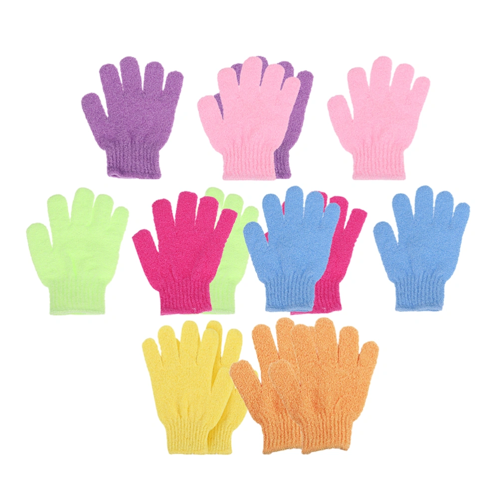 14pcs Bath Gloves Five Fingers Shower Towels Body Exfoliator Back Massage Gloves for Women Men Students (Yellow, White, Purple, Green, Orange, Pink, Sky-blue, Rosy Red, Each Color with 2 Gloves)