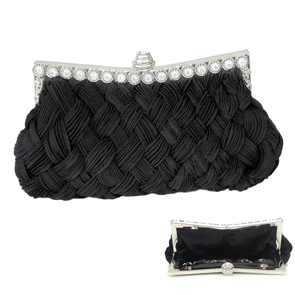 Women's Evening Party Wedding Party Crystal Rhinestone Clutch Purse Wallet Handbag (Black)