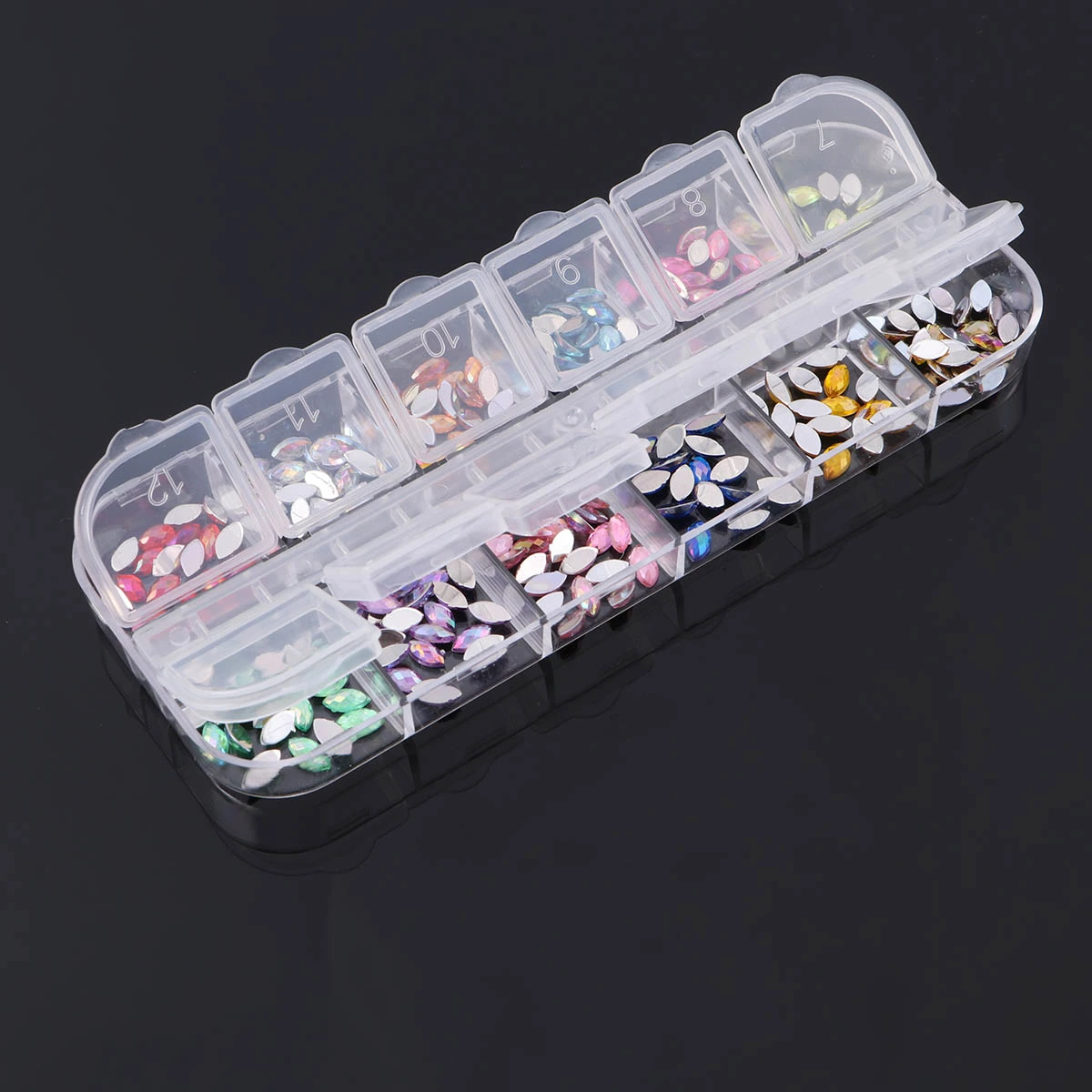 12 Colors Nail Art Rhinestones Shiny Flat Back Nail Gems Decorations Supplies with Storage Box