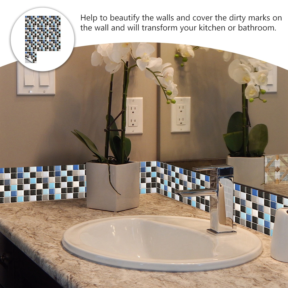 10 Pcs Imitation Tiles Stickers Bathroom Wall Stickers Home European Wall Decor