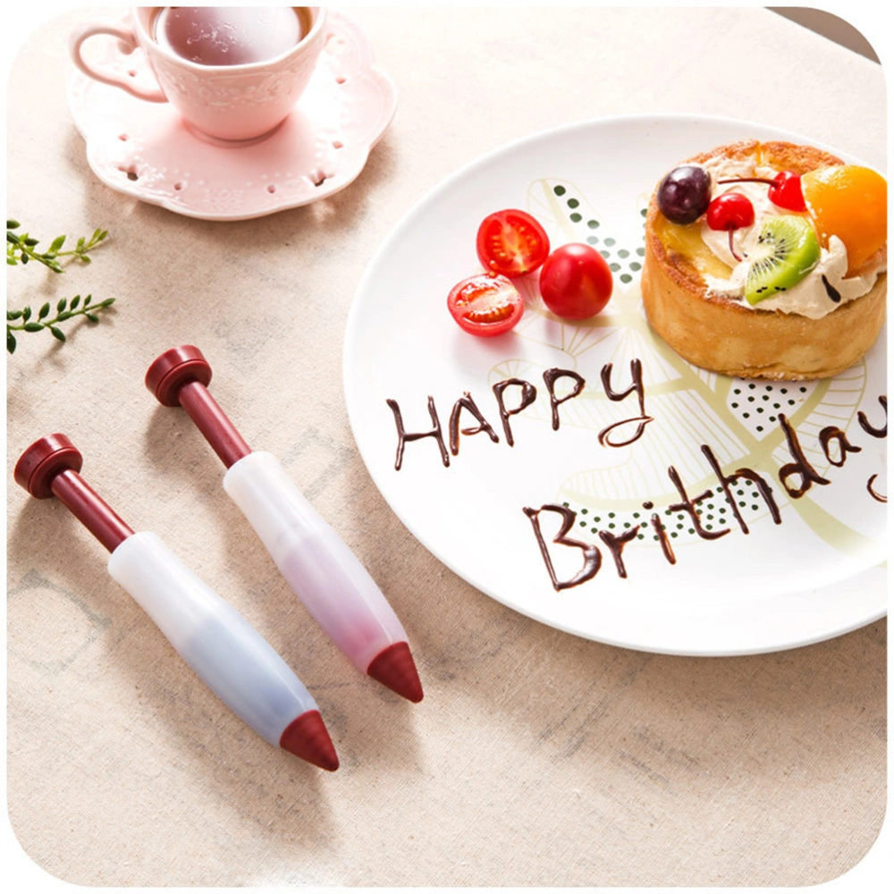 4pcs Baking Tool Food Grade Silicone Chocolate Jam Writing and Mounting Pen Cake DIY Graffiti Pen (Random Color)