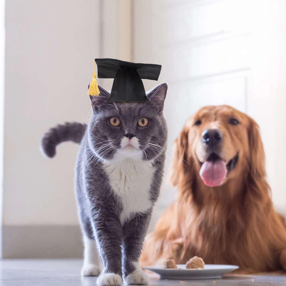 2pcs Pet Graduation Dog Graduation Party Hat with Tassel Black Pet Bandana