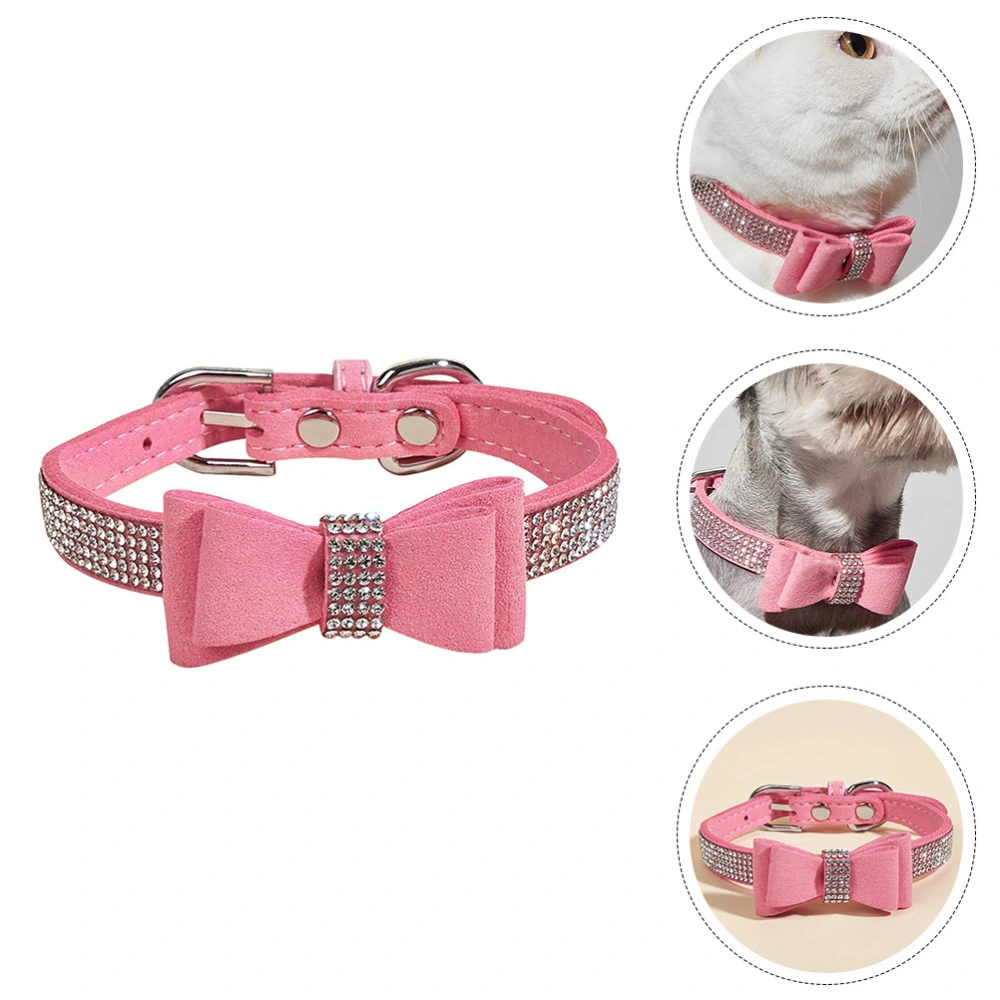 1 Set Rhinestone Dog Collar Adjustable Bowknot Dog Collar Dog Training Collar