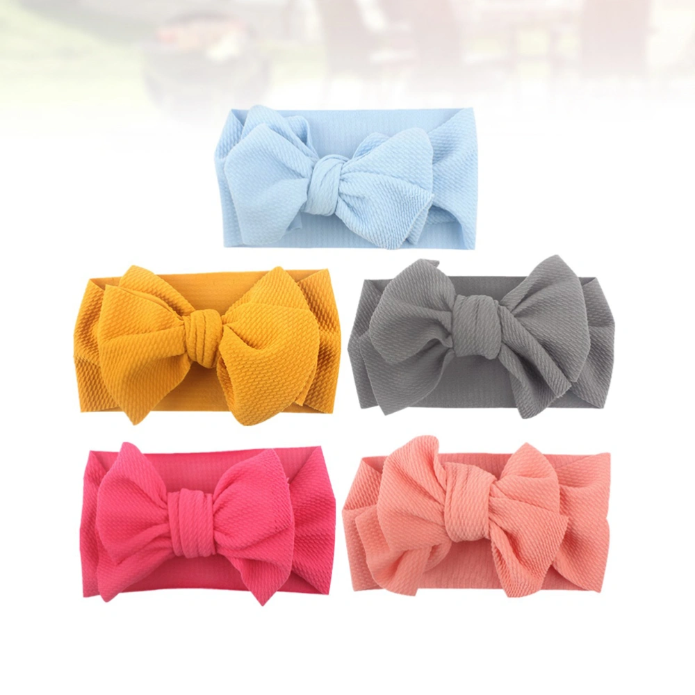 5pcs Kids Headbands Elastic Adorable Bowknot Headwrap Hair Band Headwear Hair Accessories (Blue Pink Yellow Rosy Grey)