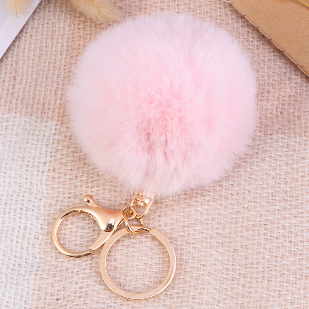 1PC 8cm Imitation Rabbit Fur Ball Lovelty Charm Key Chain Pendant for Car Key Ring Purse Bag Decor (Pink)