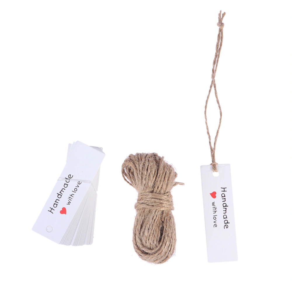 Kraft Paper Tags Handmade with Love Garment Tags Wedding Party Decoration Heart Gift Paper Tags Packing Label Cards(50pcs White Card,10 Meters Rope)