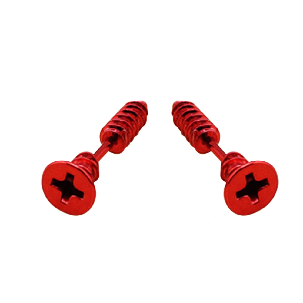 Pair of Screw Earrings Stainless Steel Punk Hip-hop Screw Spike Rivet Nail Unisex Piercing Ear Studs for Men Women (Red)