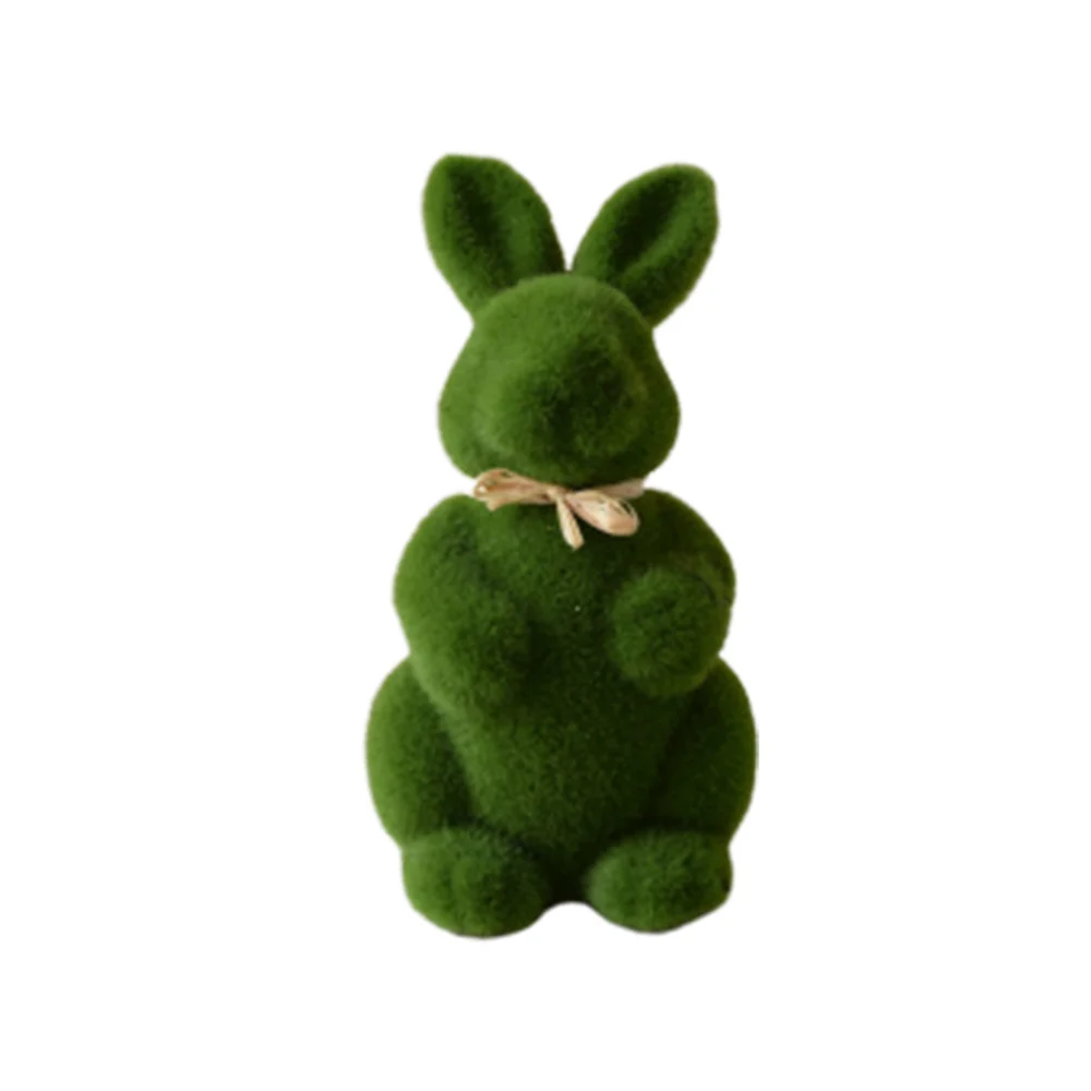 1PC Artificial Moss Rabbit Ornaments Creative Bunny for Easter Living Room Home Office Decoration (Green)