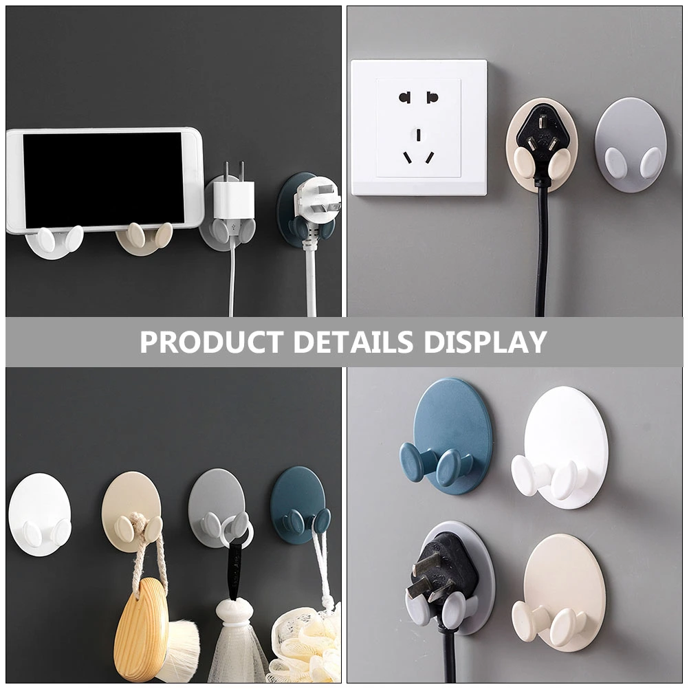 8Pcs Practical Wall Storage Socket Line Hooks Mobile Phone Charging Stands (Assorted Color)