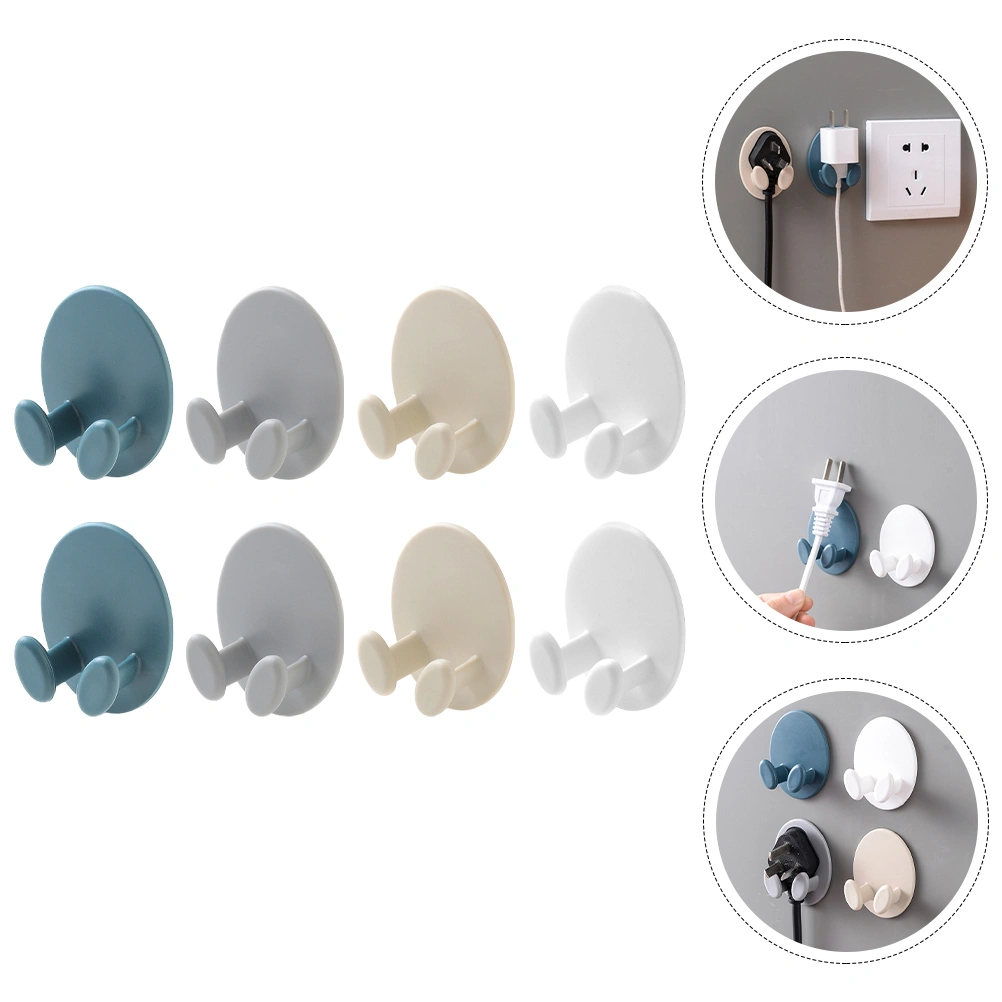 8Pcs Practical Wall Storage Socket Line Hooks Mobile Phone Charging Stands (Assorted Color)
