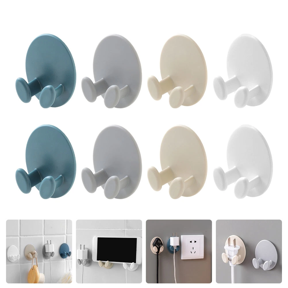 8Pcs Practical Wall Storage Socket Line Hooks Mobile Phone Charging Stands (Assorted Color)