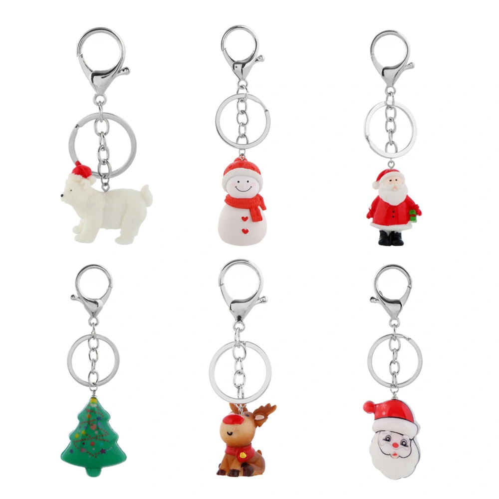 6pcs Christmas Keychains Christmas Key Rings Pendant Ornaments Plastic Key Holder Christmas Party Supplies for Car Key Bag Decor(6 Pattern, 1pc for Each Pattern)