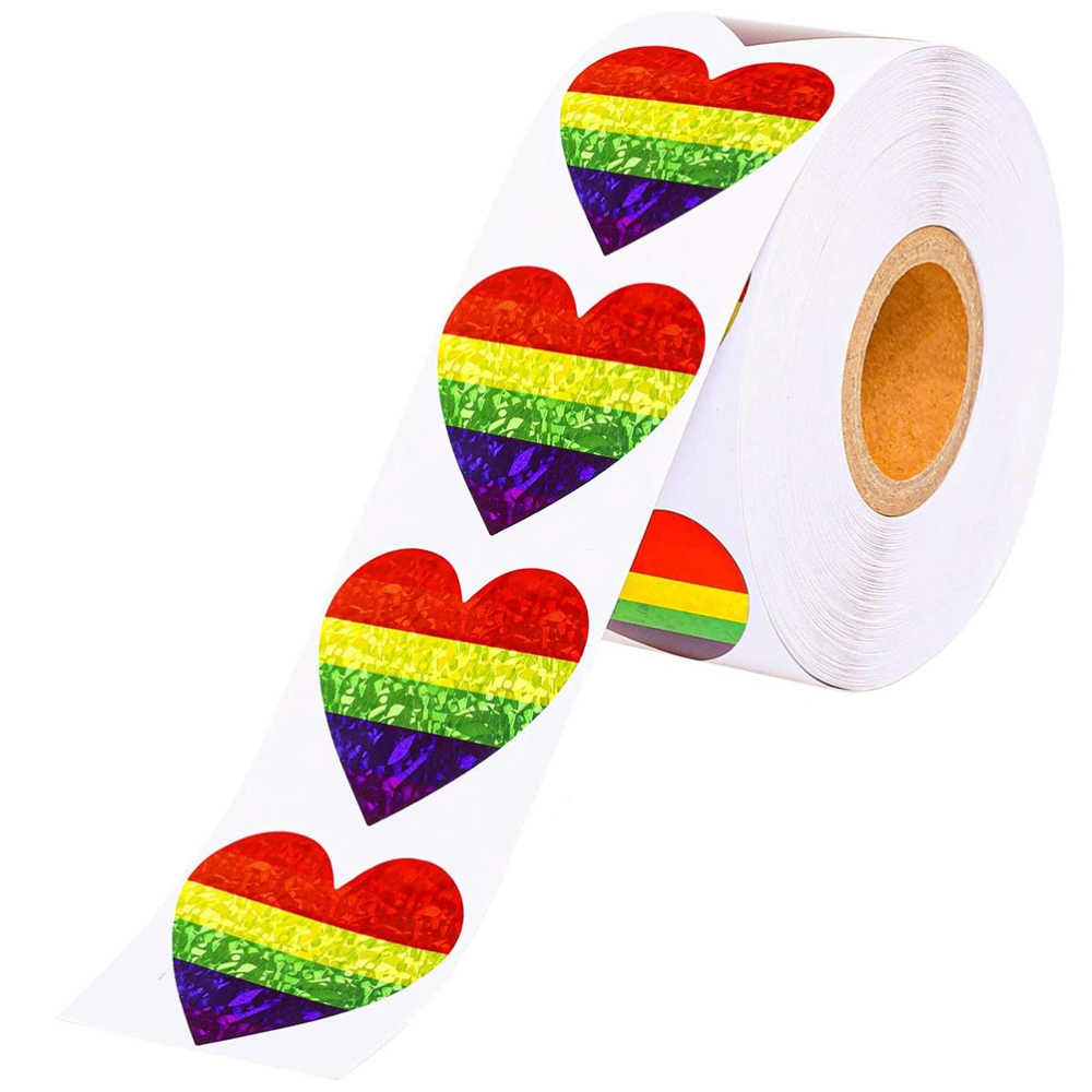 1 Roll 1.5in Valentine's Day Stickers Heart Shape Rainbow Sealing Sticker