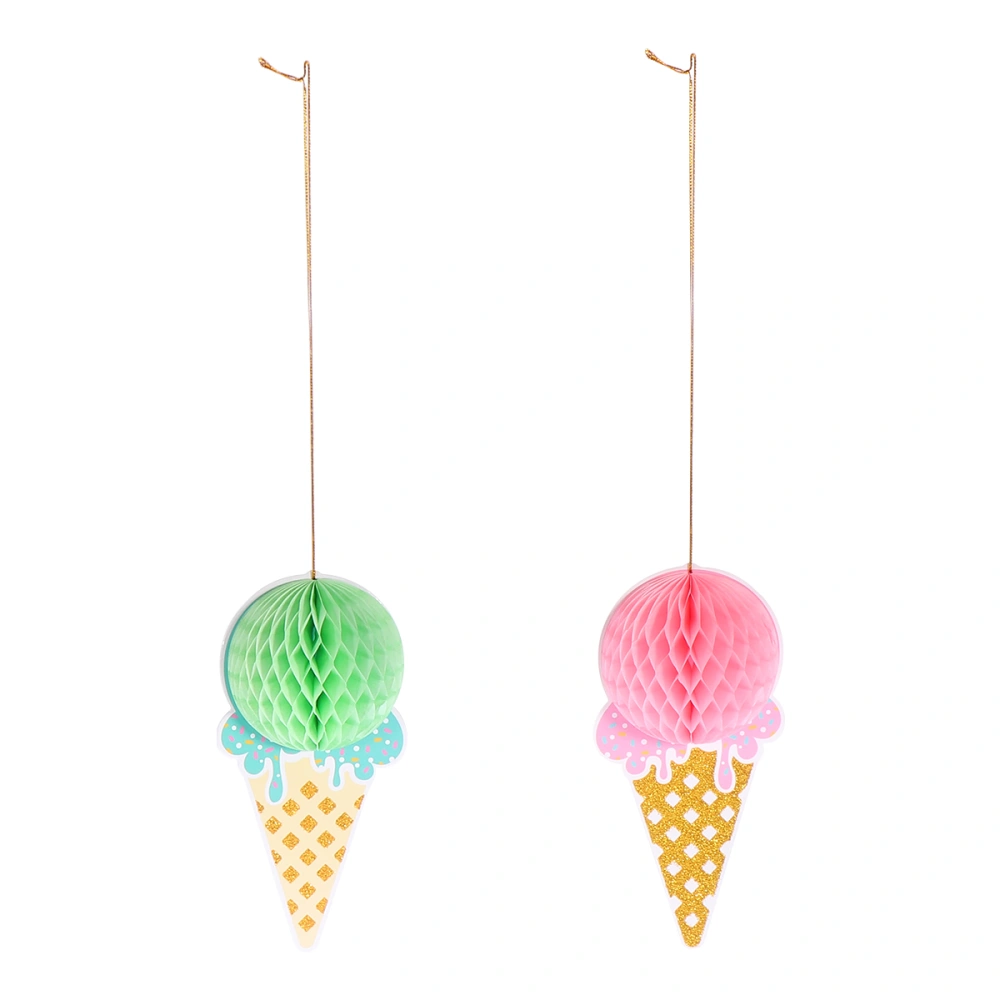 2pcs Summer Party Decor Layout Pendant Ice Cream Honeycomb Ball Pendant Fashion Hanging Decor (Ice Cream Honeycomb Pendant)