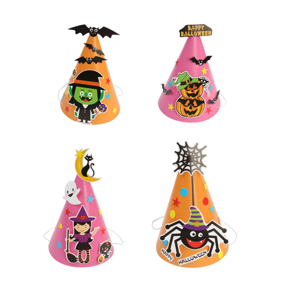 4pcs Cartoon Halloween Paper Hat Craft Caps DIY Handmade Masquerade Party Dress Supplies for Children Kids (Pink, Yellow)