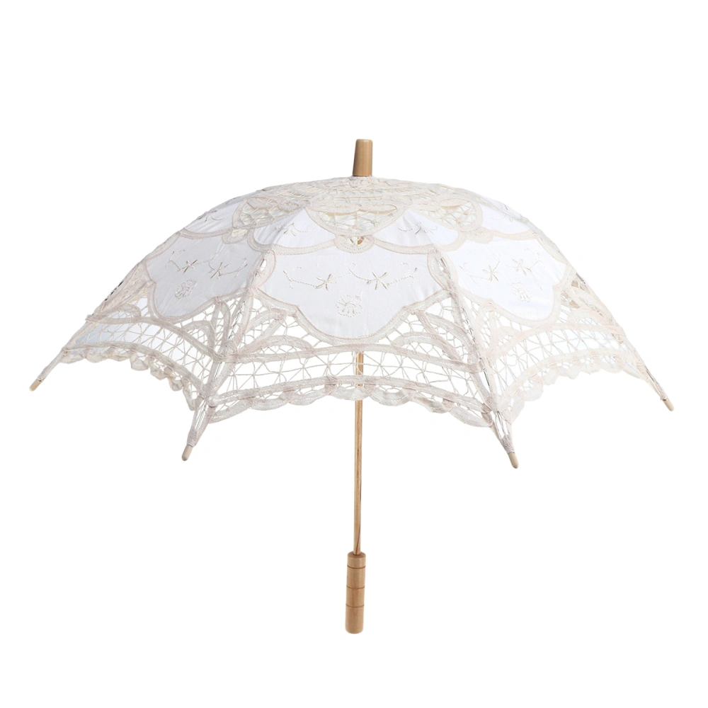 Lace Umbrella Handmade Cotton Craft Photography Prop Wedding Umbrella Decor (Beige)