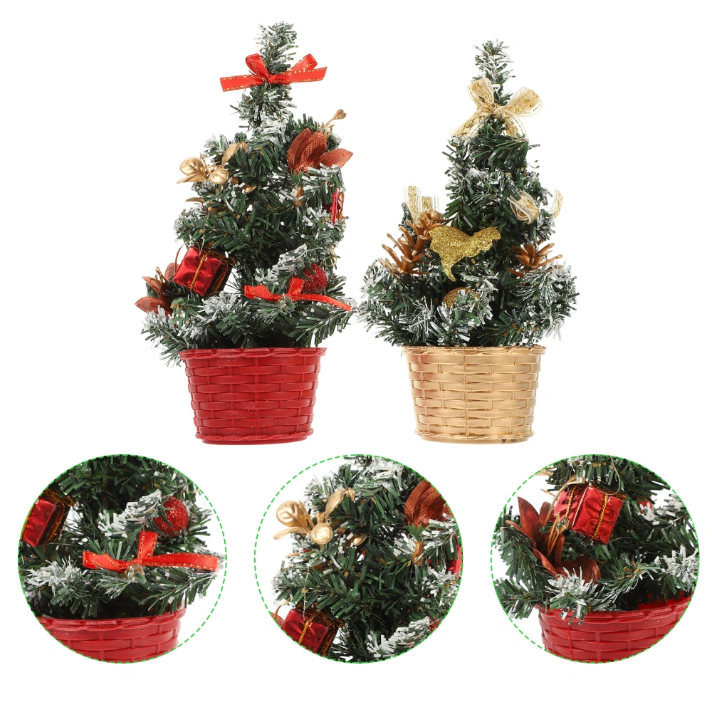 2Pcs Mini Christmas Tree Adornment Creative Christmas Decor for Showcase Desktop