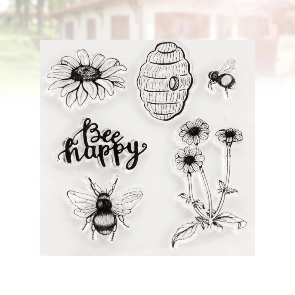 Bee Stamp Sheets Transparent Clear TPR Seal Decorative Sunflower Stamps for DIY Scrapbooking Craft Photo Album Diary Decoration