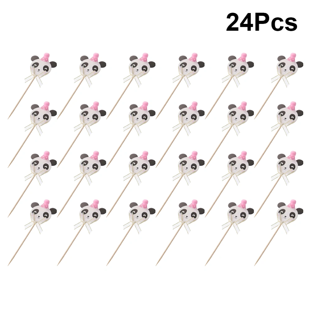 24pcs Pink Panda Cake Toppers Creative Hairball Cake Picks Cupcake Decor Paper Fruit Insert Birthday Party Supplies