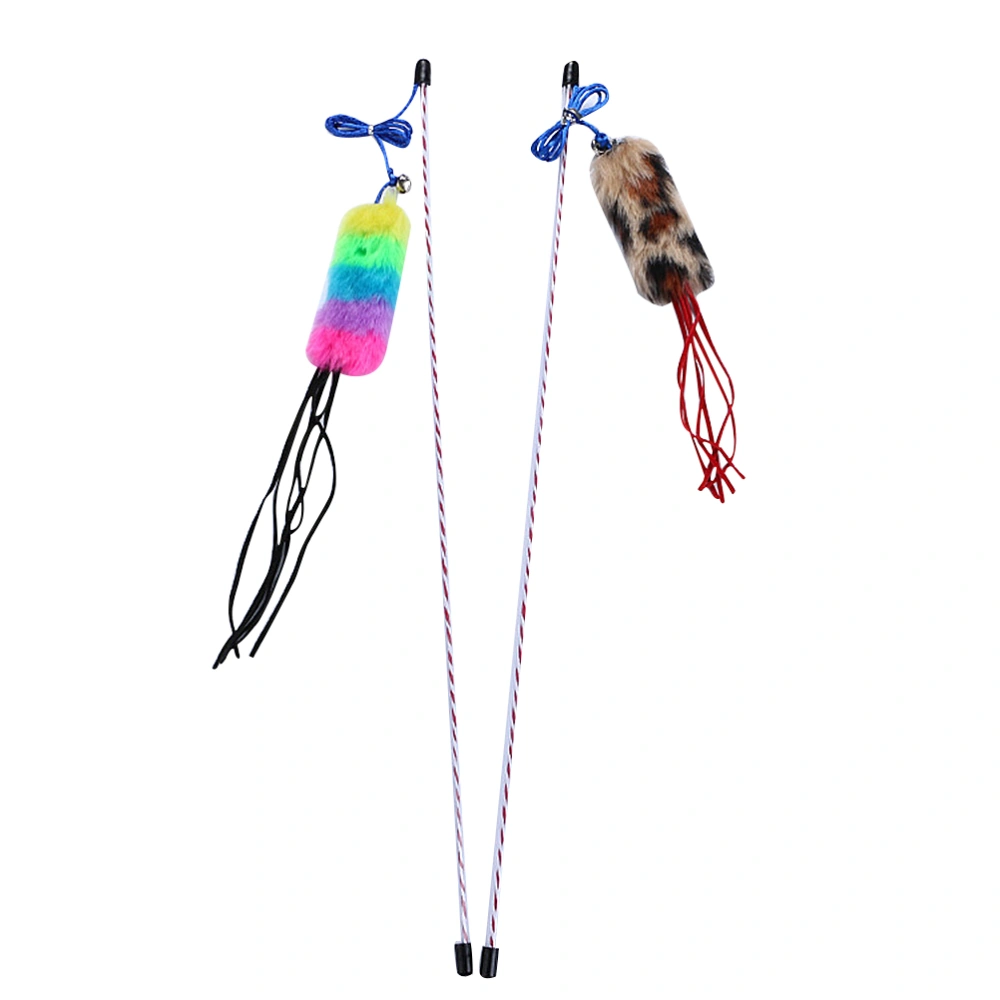 2pcs Colorful Plush Cat Wand Toy Funny Training Wand Cat Playing Toy Interactive Wand Toy (Random Color, Random Style)