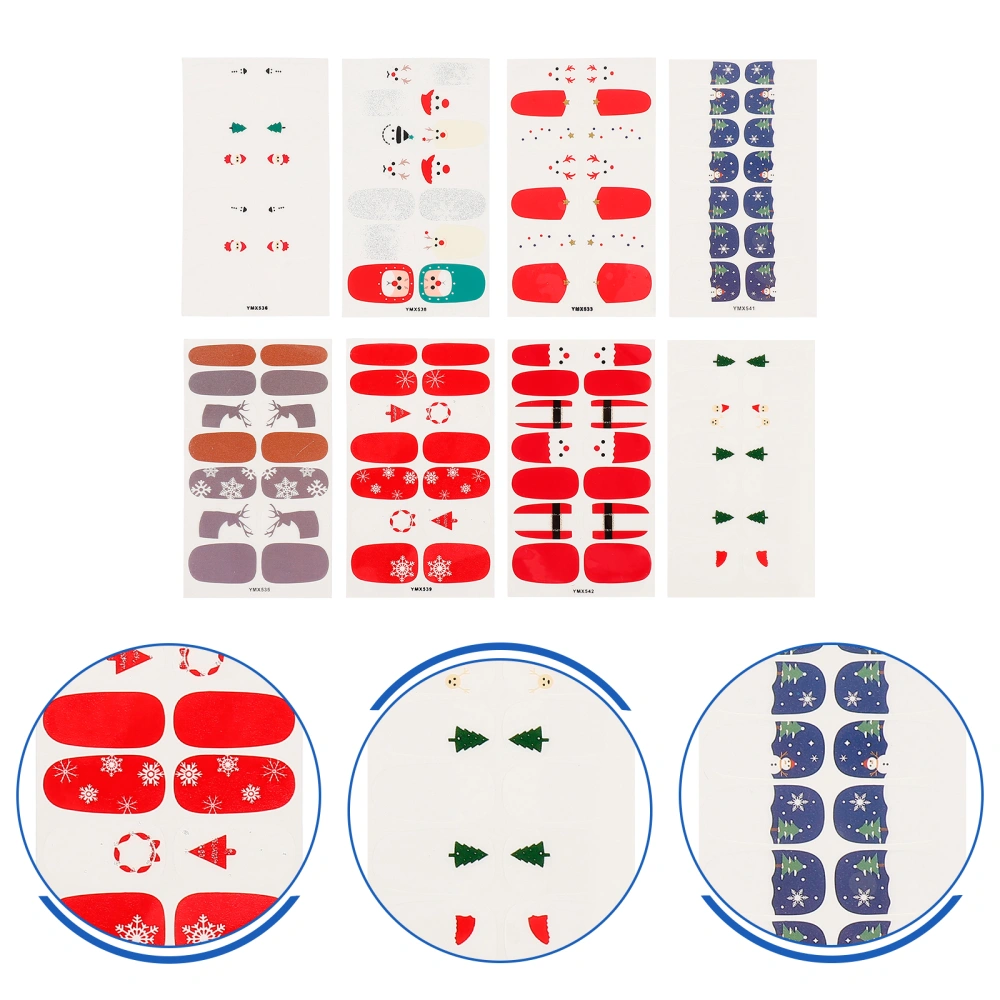 8 Sheets Christmas Full Wraps Nail Stickers Snowman Xmas Tree Santa Nail Decals