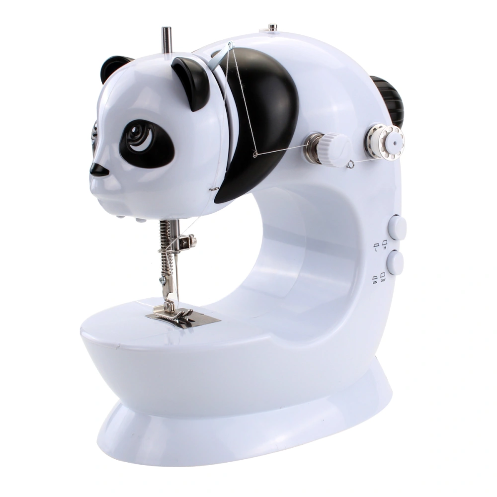 Mini Electric Sewing Machine High/ Low Double Thread Foot Pedal Cartoon Panda Shape Household Automatic Thread Sewing Machine with Led Light (US Plug)