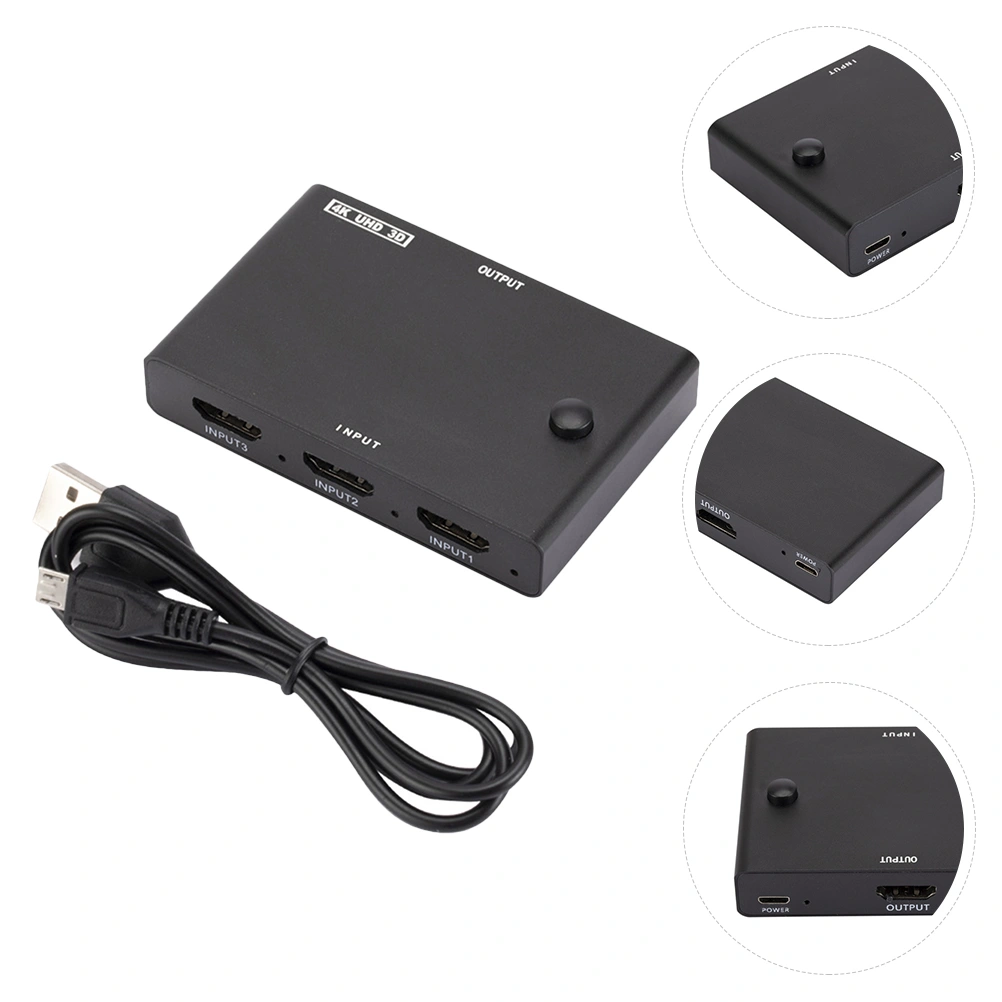 Video Selector Switcher 3 In 1 Out Switch for Monitor Game Console Set Top Box