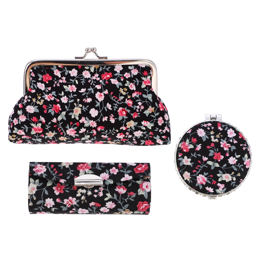 3pcs/set Makeup Bag Lipstick Case Makeup Mirror Cosmetic Bag Set for Women