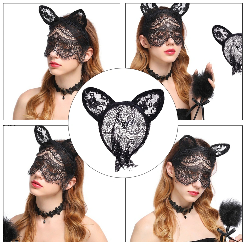 1pc Sexy Black Lace Veil Headbands Adorable Cat Ears Party Cosplay Hairbands