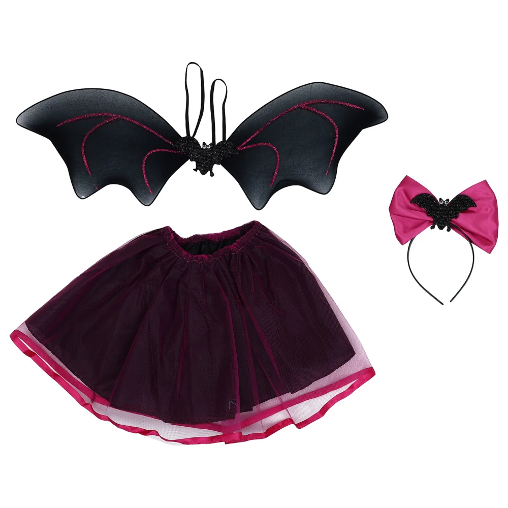 1 Set Kids Party Performing Costume Funny Bat Wing Cloth Tulle Skirt Kit (Rosy)