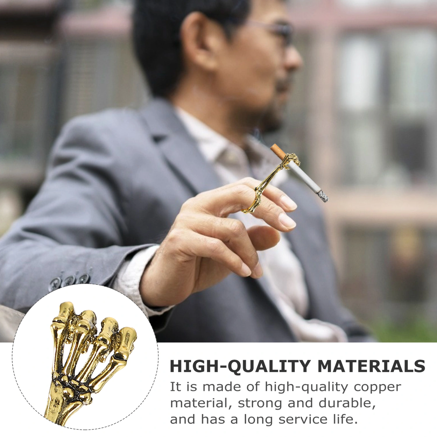 2pcs Cigarette Holder Ring Skeleton Hand Design Copper Cigarette Holder